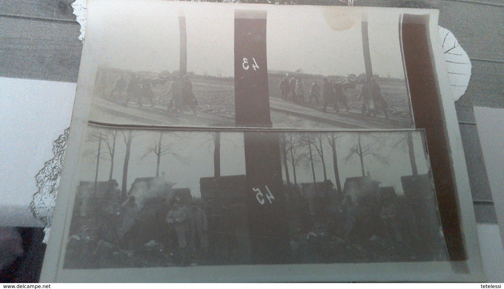 Photo D époque Guerre 14 18 Coudekerque-Branche Civière Avec Soldat Et Arrêt Manger - Photos Stéréoscopiques