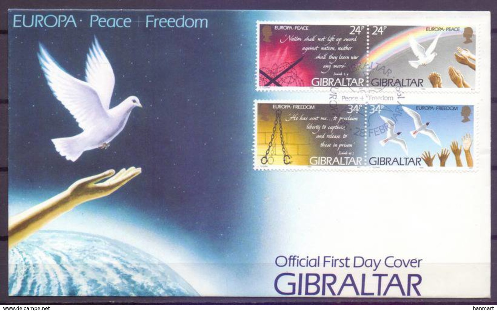 Gibraltar 1995 Mi 710-713 FDC ( FDC ZE1 GIB710-713 ) - Guerre Mondiale (Seconde)