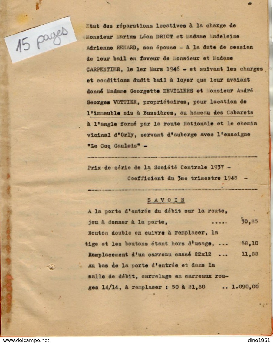 VP12.554 - 1946 - Etat Des Réparations Locatives..pour Location De L'Immeuble Sis à BUSSIERES - Architecte ROUSSEAU - Collections