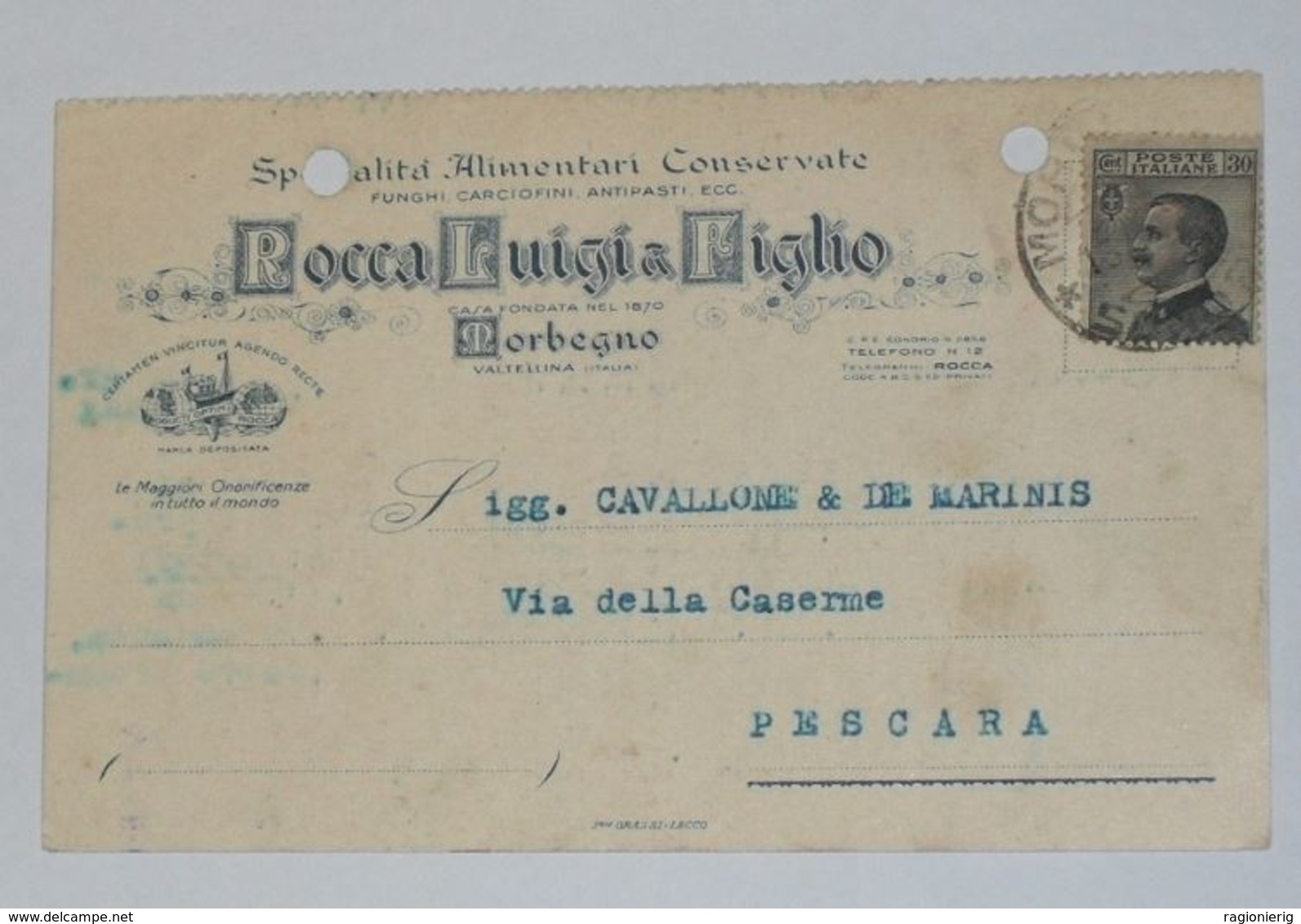 SONDRIO - Morbegno - Cartolina Pubblicitaria Commerciale Rocco Luigi & Figlio Specialità Alimentari Conservate - 1929 - Sondrio