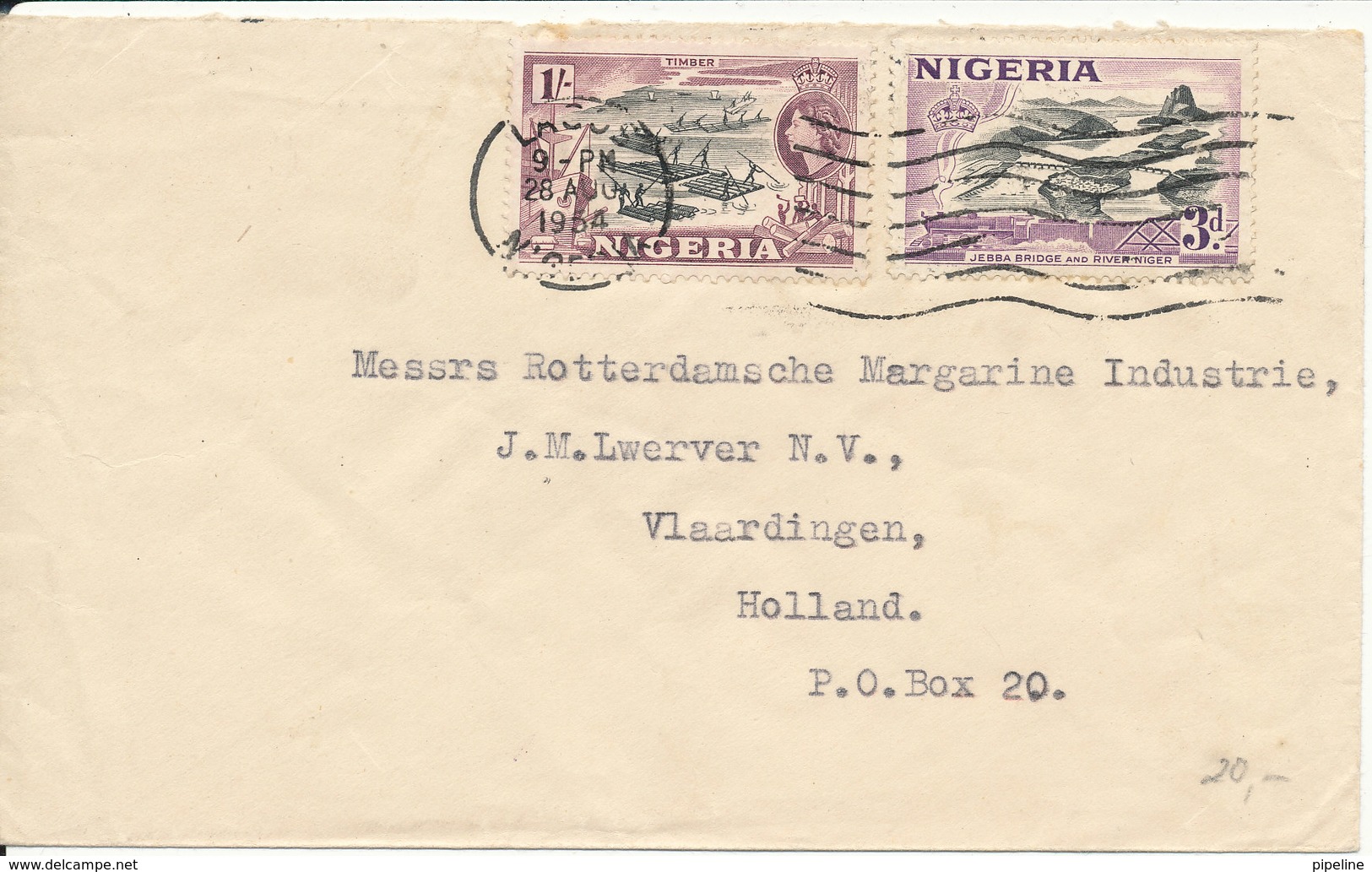 Nigeria Cover Sent To Netherlands 28-8-1954 - Nigeria (1961-...)