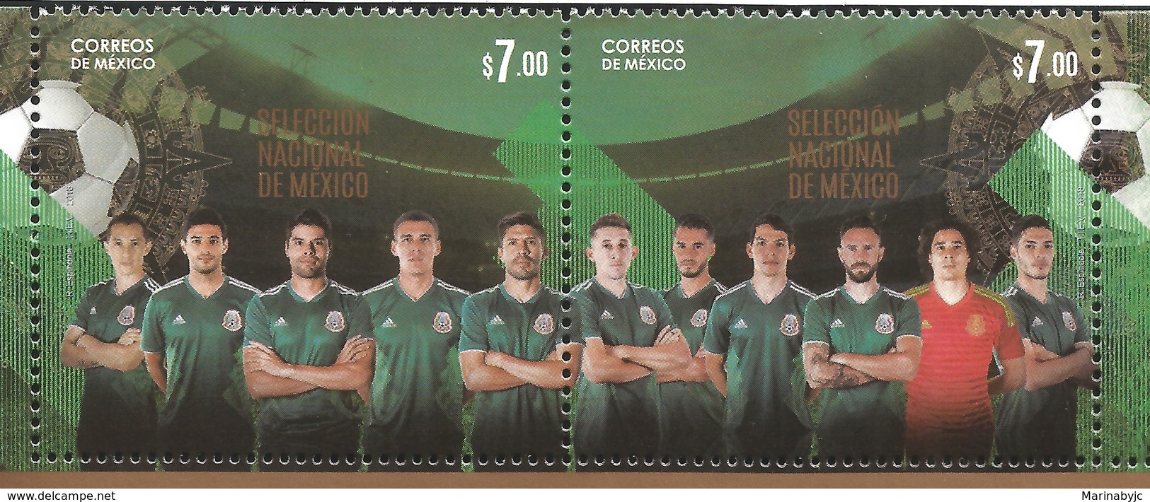 M) 2018, MEXICO, NATIONAL FOOTBALL TEAM, COMMEMORATIVE STAMPS OF SOCCER WORLD CUP, SET OF 2 MNH - Mexico