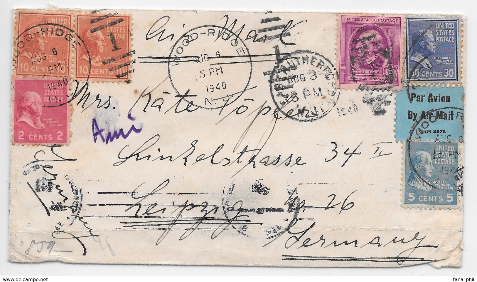 PANAM WW2 - 1940 - FAM-18 US Airmail Cover To Germany Double Rate Franking 60c Returned For Additional Postage - Flugzeuge