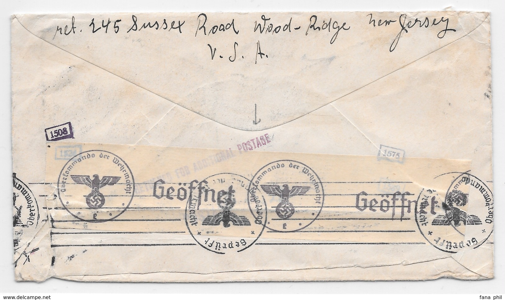 PANAM WW2 - 1940 - FAM-18 US Airmail Cover To Germany Double Rate Franking 60c Returned For Additional Postage - Flugzeuge