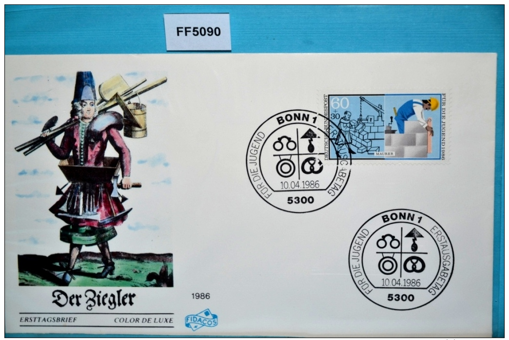 FF5090 FDC Jugend 1986, Berufe, Maurer, Mason, Macon, Albanil, Muratore, DE 1986 - Autres & Non Classés