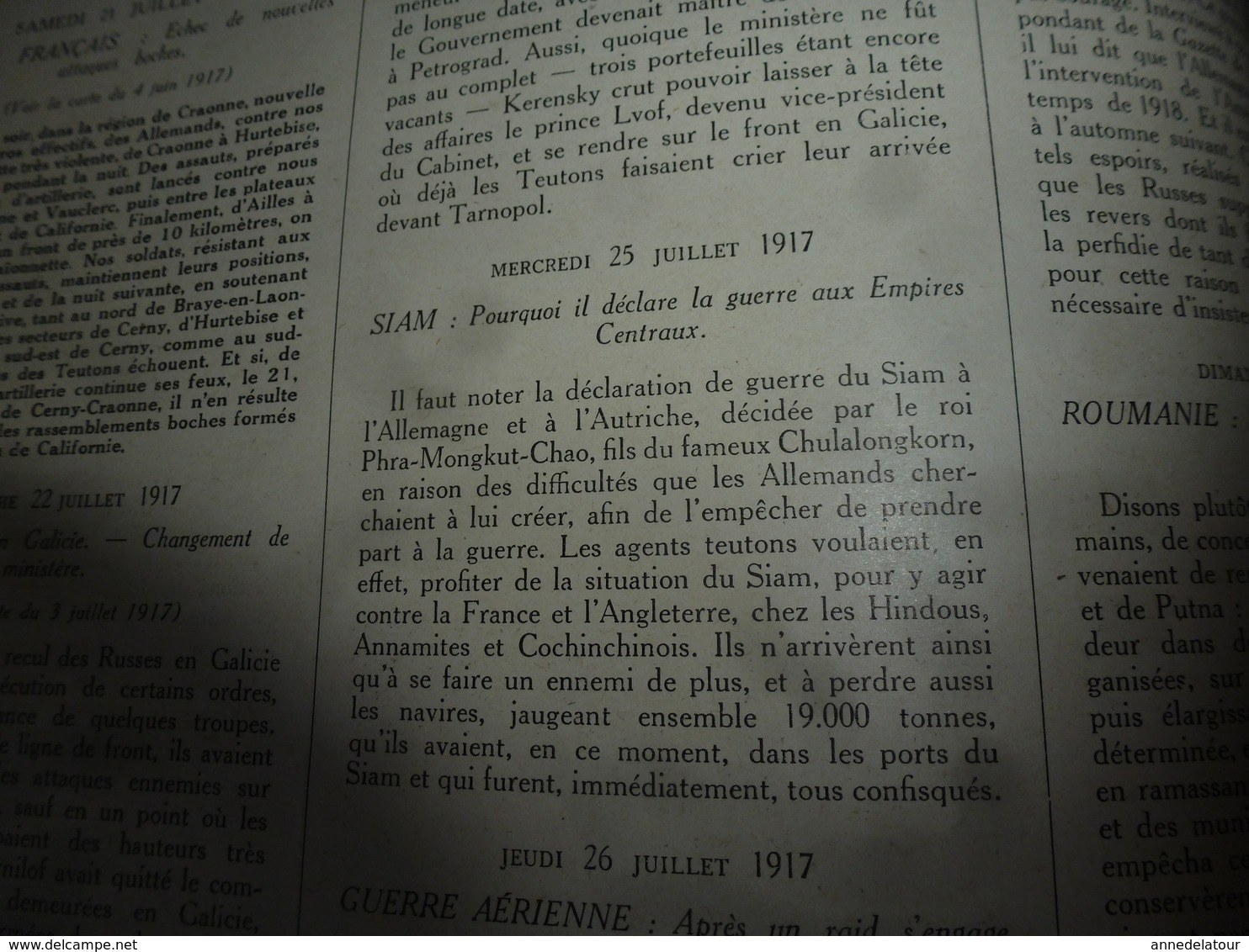 1914-18 LA GUERRE DOCUMENTÉE:Le Roi Du SIAM Déclare La Guerre à L'Allemagne; Camouflage Aux Armées (nombr. Gravures);etc - Francés