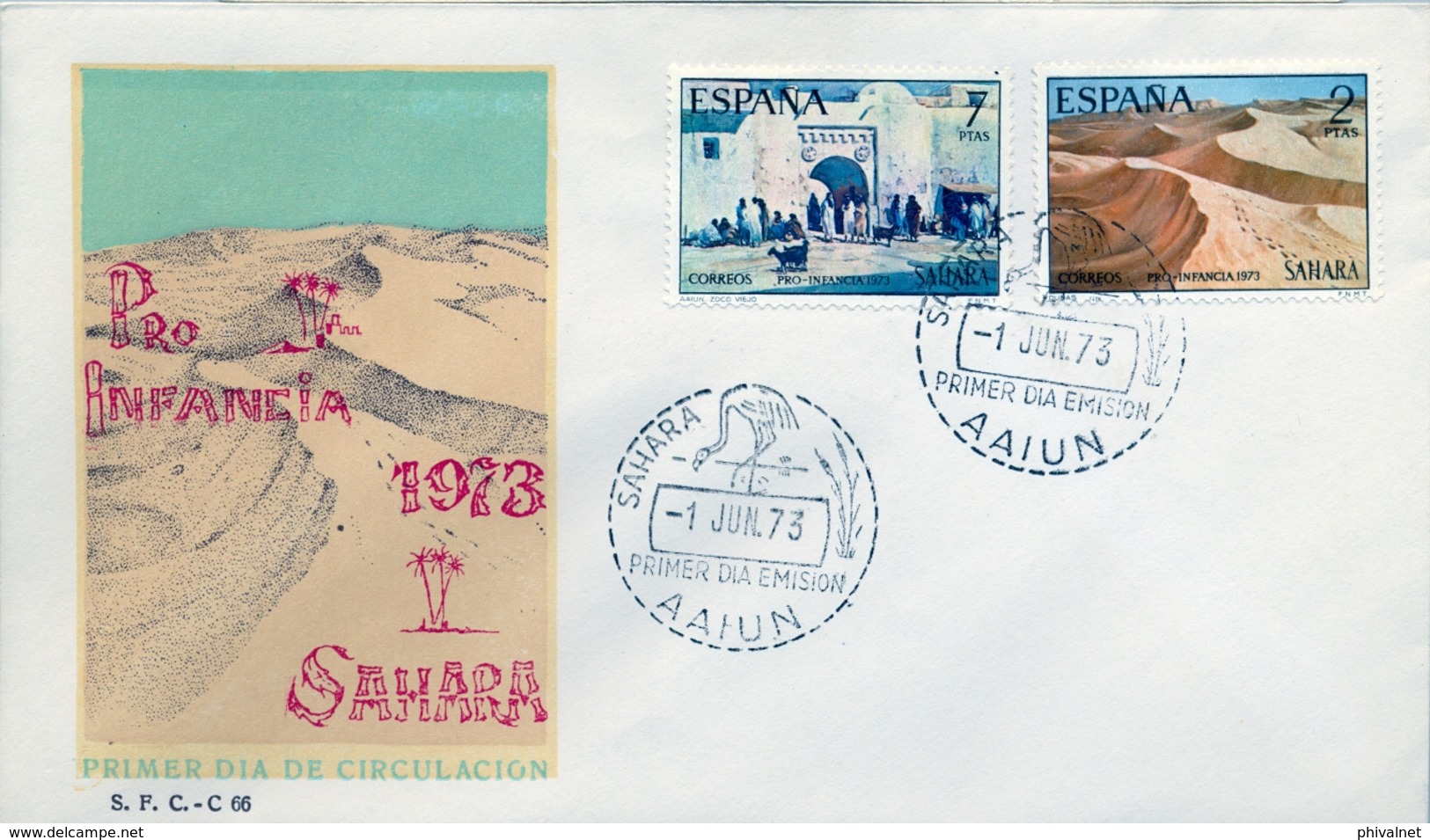 1973 , SAHARA ESPAÑOL , SOBRE DE PRIMER DIA , ED  310 / 311 , PRO INFANCIA , PINTURAS - Spaanse Sahara