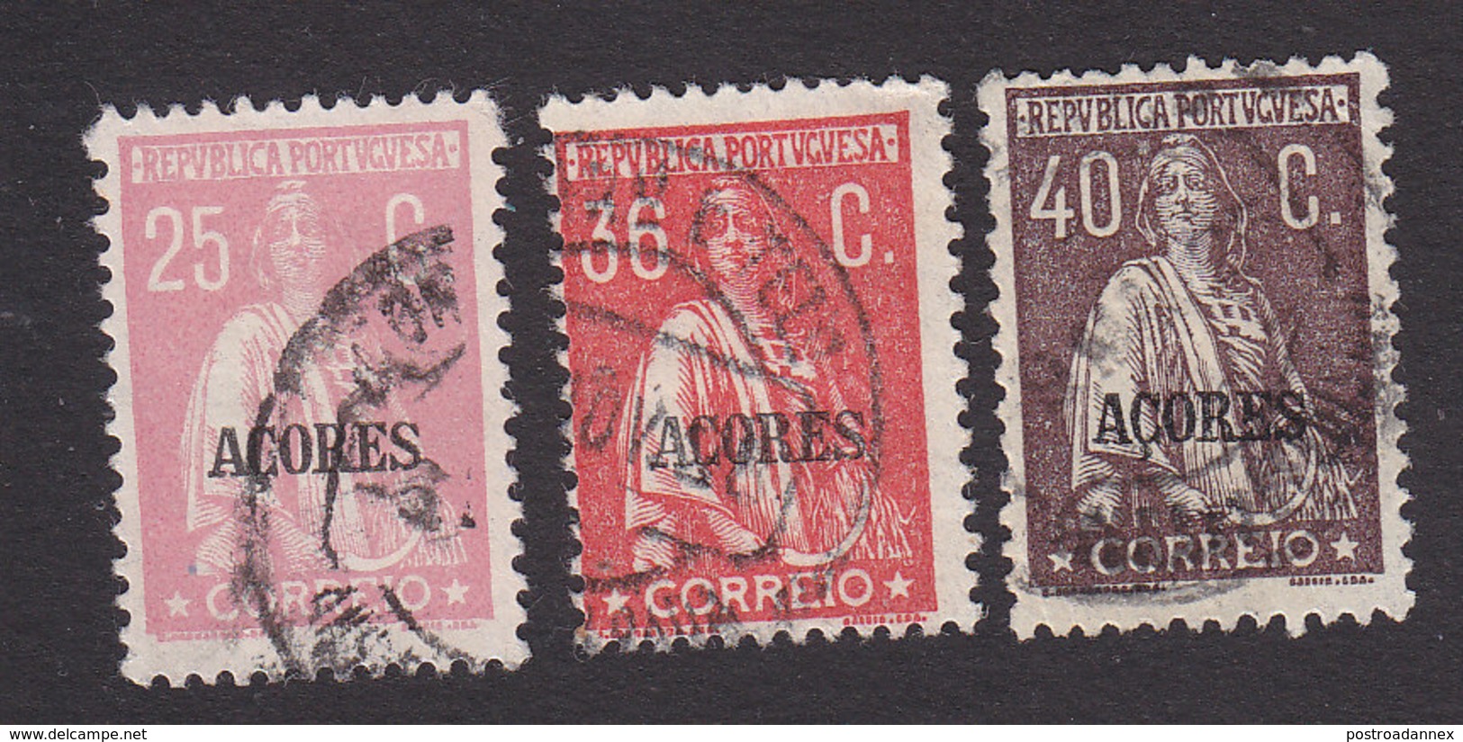 Azores, Scott #195, 200, 202, Used, Ceres Overprinted, Issued 1912 - Azores