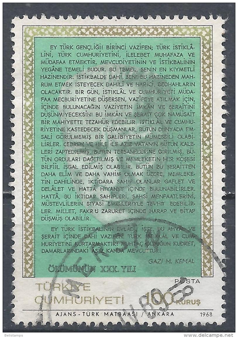Turkey 1968. Scott #1788 (U) Atatürk And His Speech To Youth - Gebruikt