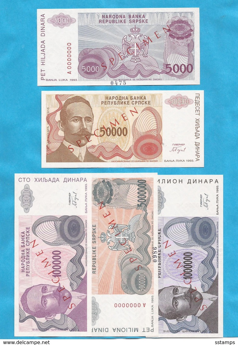 1993  SPECIMEN  5  STUECK  PETAR KOCIC   RRR   SEHR SELTEN  BOSNIA REPUBLIKA SRPSKA BANJA LUKA LUX - Bosnië En Herzegovina