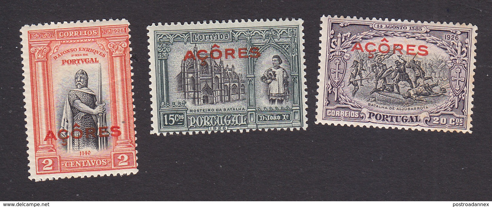 Azores, Scott #258, 263-264, Mint Hinged, First Independence Overprinted, Issued 1926 - Azores