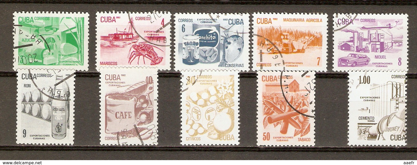 Cuba 1982 - Exports - Série Complète - 2484/93 - Crustacés - Rhum - Café - Nickel - Tabac - Agrumes - Matériel Agricole - Oblitérés