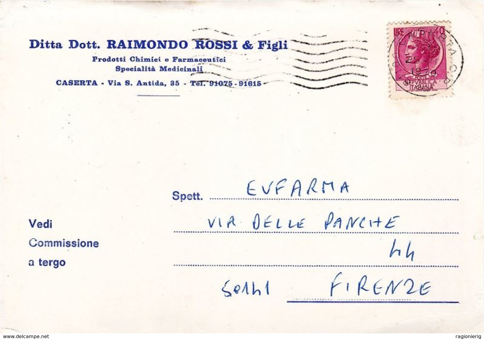 CASERTA - Cartolina Commerciale Ditta Dott.Raimondo Rossi & Figli - Via S.Antida - 1970 - Aversa