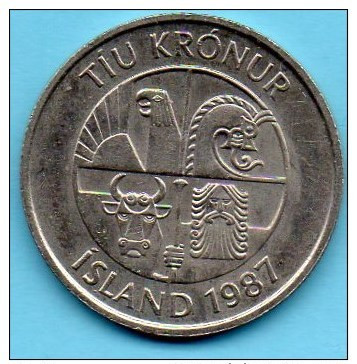 (r65) ICELAND / ISLANDE  10 KRONUR 1987 - Islande