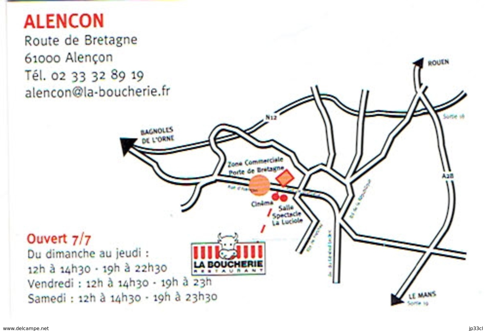 Carte De Visite Du Restaurant La Boucherie, Alençon (vers 2014) - Visitekaartjes