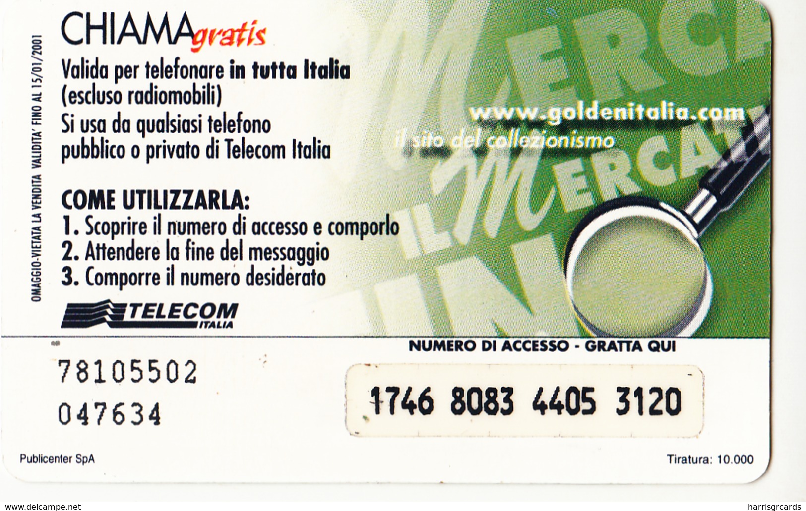 ITALY - Guardia Svizzera 5/6, Tirage 10.000,  CHIAMA GRATIS 5 M, Used - [4] Sammlungen