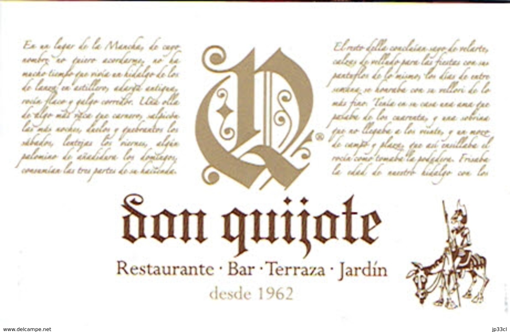 Carte De Visite Dépliante Du Restaurant Bar Don Quijote, Platja D'Aro (vers 2014) - Visitenkarten