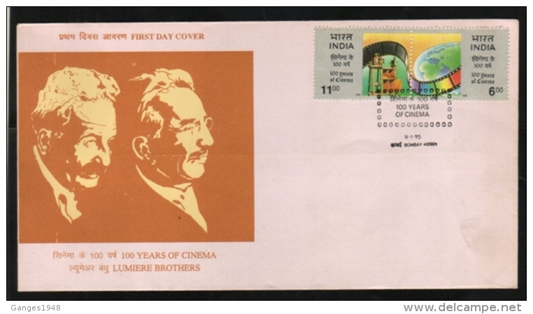 India  1995  Lumiere Brothers  100 Years Of Cinema  2v  Bombay  FDC   # 13059  D Inde Indien - Cinema