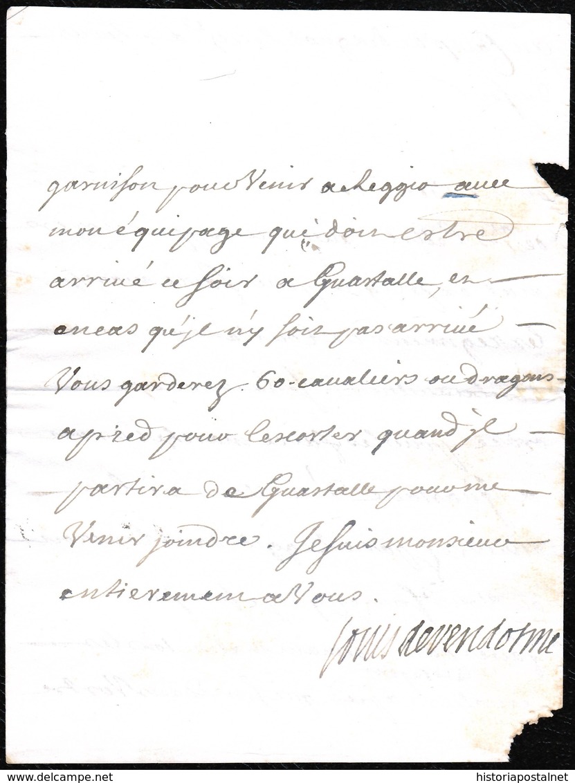 GUERRE DE SUCCESSION D'ESPAGNE. CAMPAGNE D'ITALIE. LETTRE DATÉE AU CAMP DE BAGNOL. TRÈS INTÉRESSANTE. - Sellos De La Armada (antes De 1900)