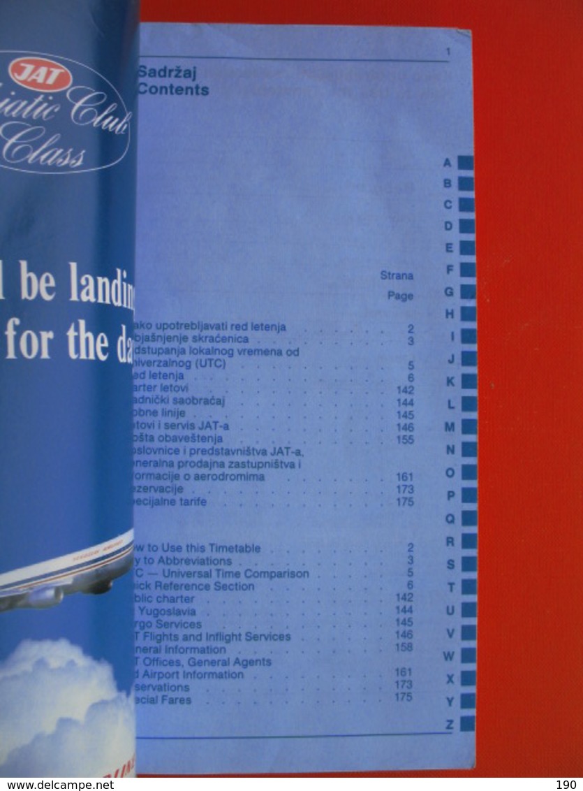 JAT-YUGOSLAV AIRLINES-TIMETABLE - Monde