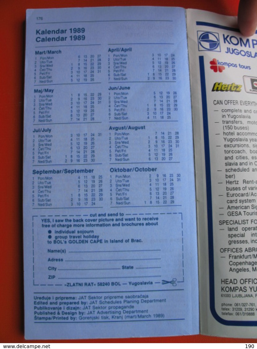 JAT-YUGOSLAV AIRLINES-TIMETABLE - Monde