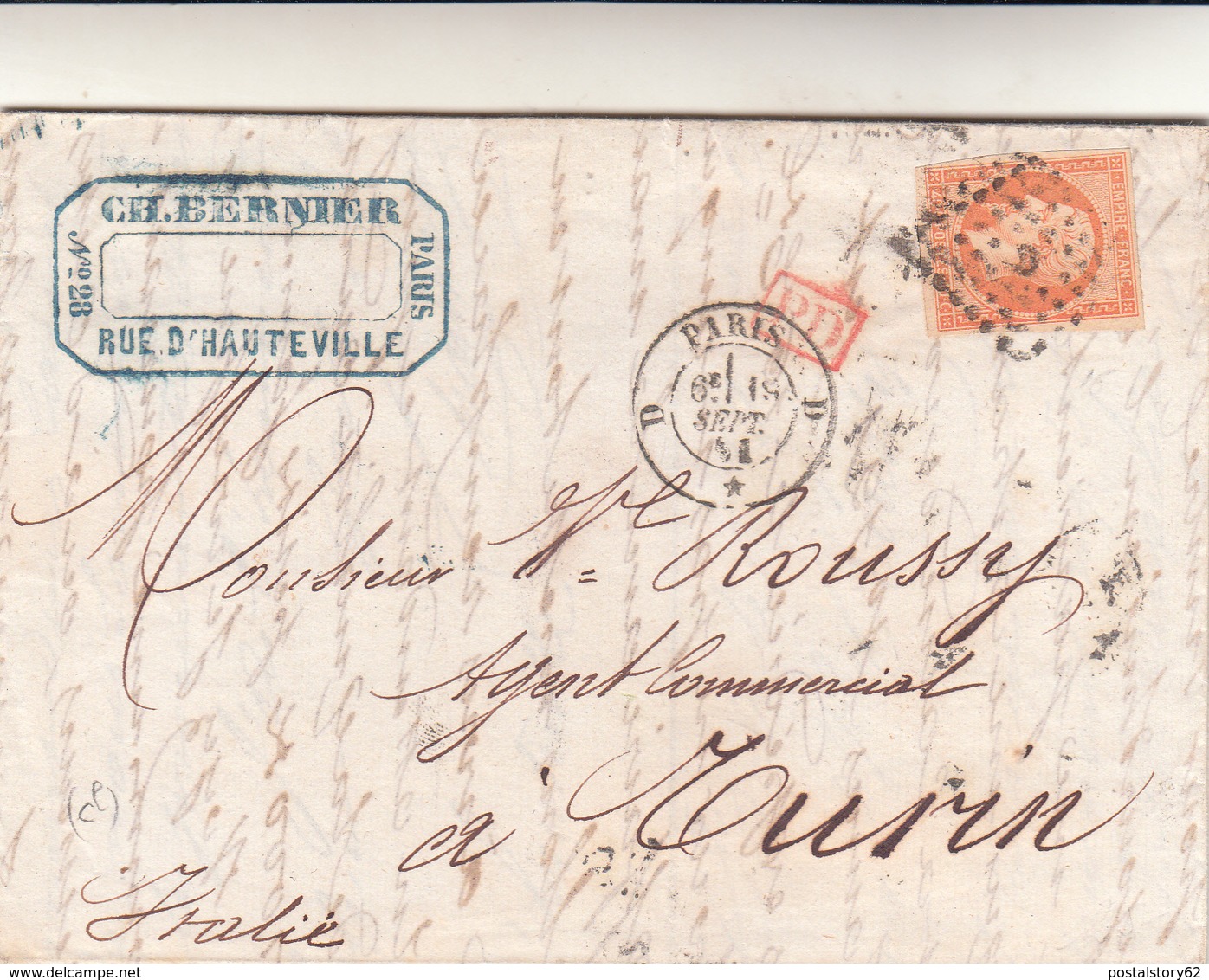 Paris To Torino, Cover Con Contenuto 1861 + PD - 1853-1860 Napoleone III