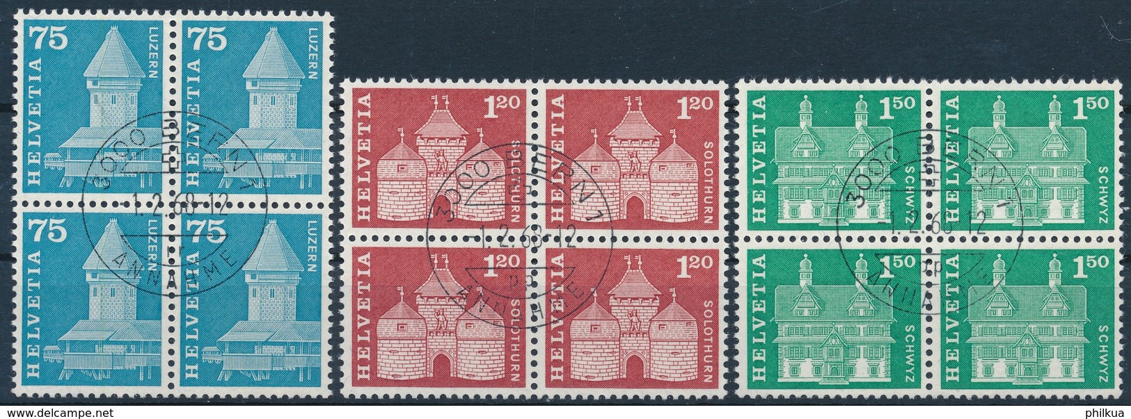 366L, 370L-371L / 707y, 711y-712y Viererblockserie Mit ET-Stempel 01. Februar 1968 Kat. SBK CHF 150.00 - Oblitérés