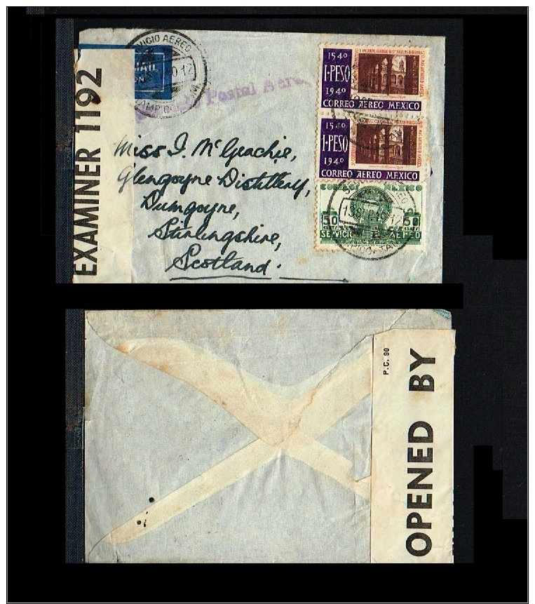 1940 - Mexico Cover - Transport - Airmail - Censored Cover From Tampico To Scotland [B04_007] - Mexique
