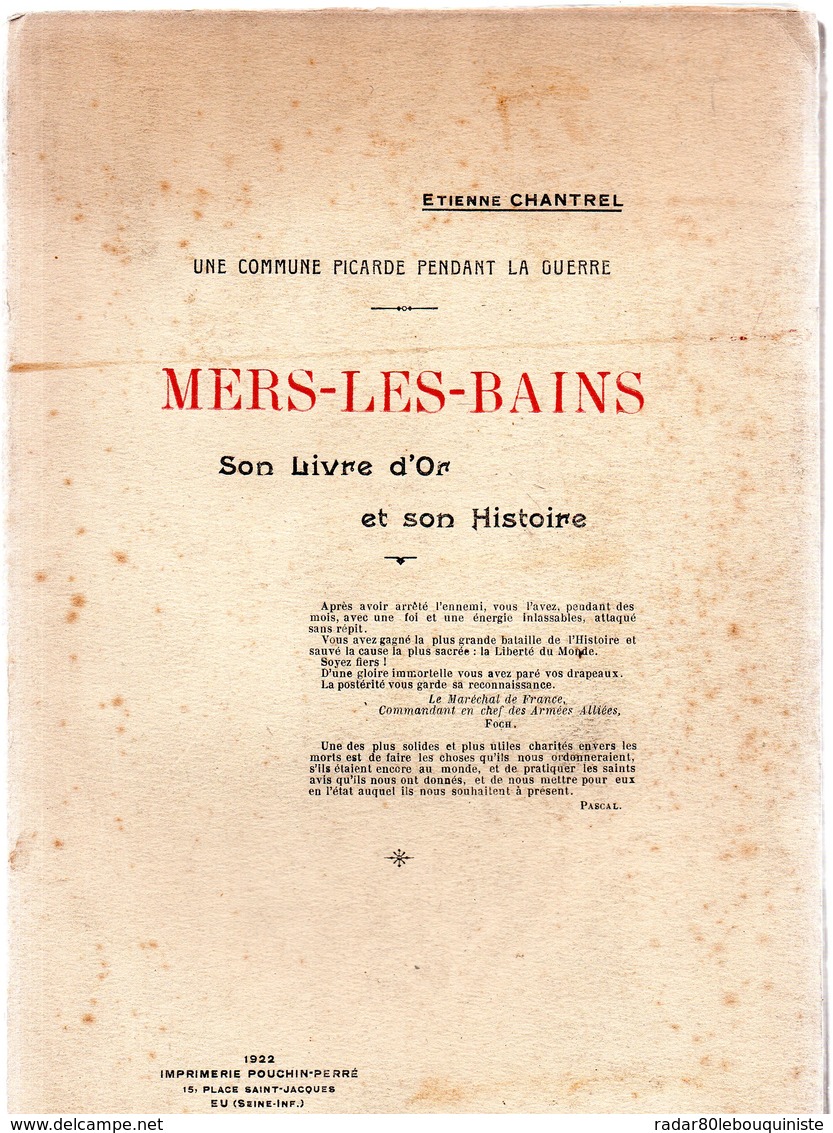 MERS-LES-BAINS Son Livre D'or Et Son Histoire.par Etienne CHANTREL.168 Pages. 1922. - Picardie - Nord-Pas-de-Calais