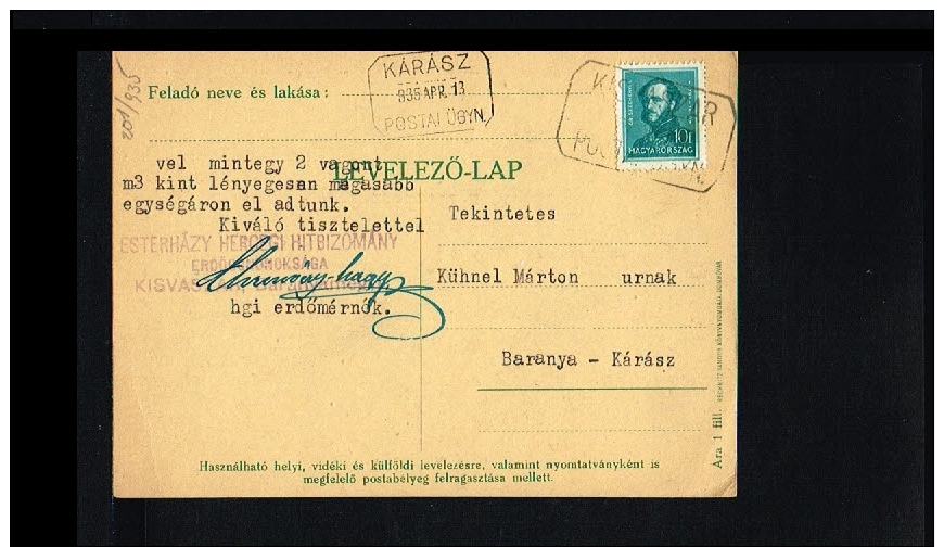 1935 - Hungary Postcard [B07_089] - Lettres & Documents