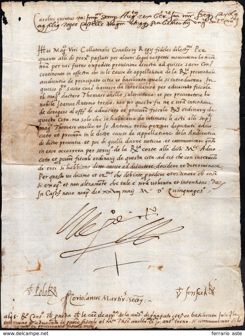 2 1550 - CARLO D'ASBURGO - Lettera A Firma Di Carlo V D'Asburgo, "jo El Rey", Imperatore Del Sacro Rom... - Autres & Non Classés