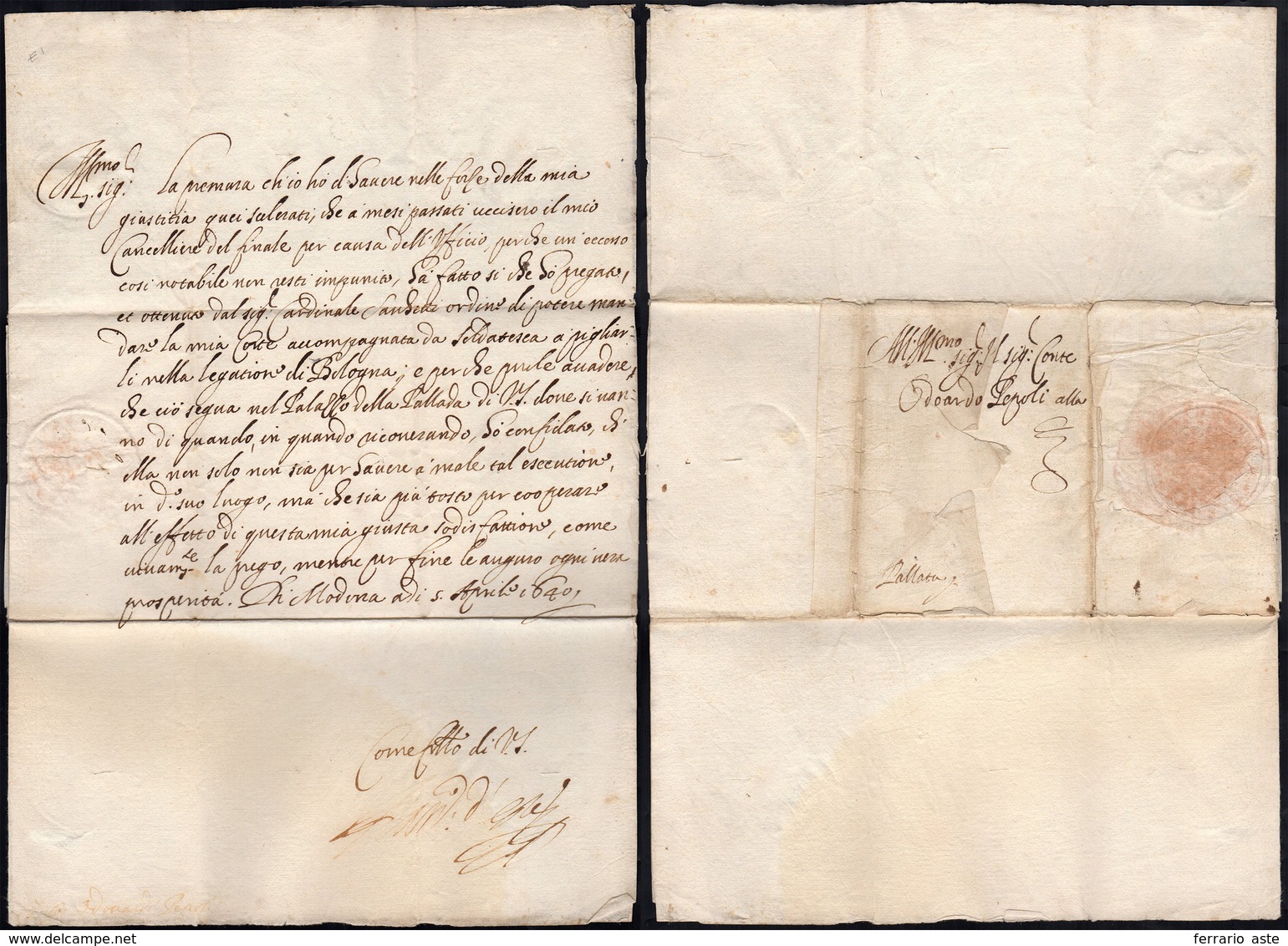 7 1640 - FRANCESCO I - Lettera Completa Di Testo Da Modena 5/4/1640 A Firma Di Francesco I D'Este, Duc... - Autres & Non Classés