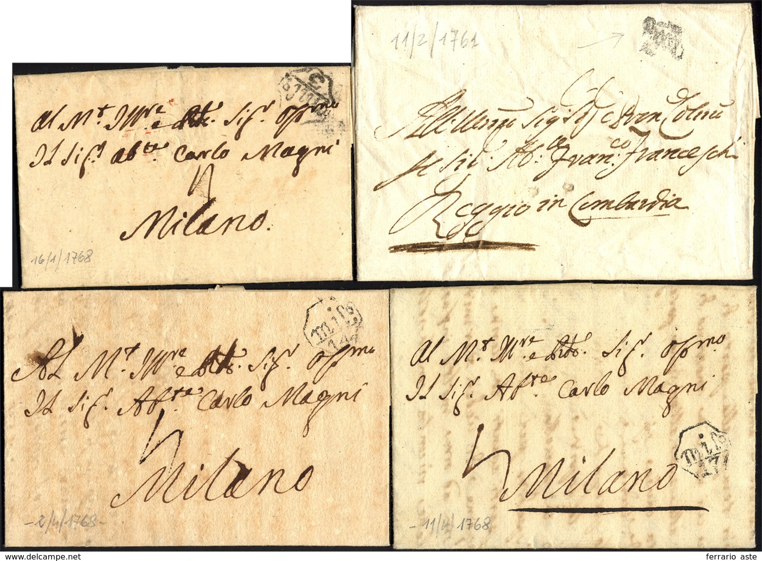 63 1761/68 - Tre Lettere Prefilateliche Da Casale A Milano, Tutte Con Bolli Di Pedoni Milanesi. Allegat... - Lombardo-Venetien