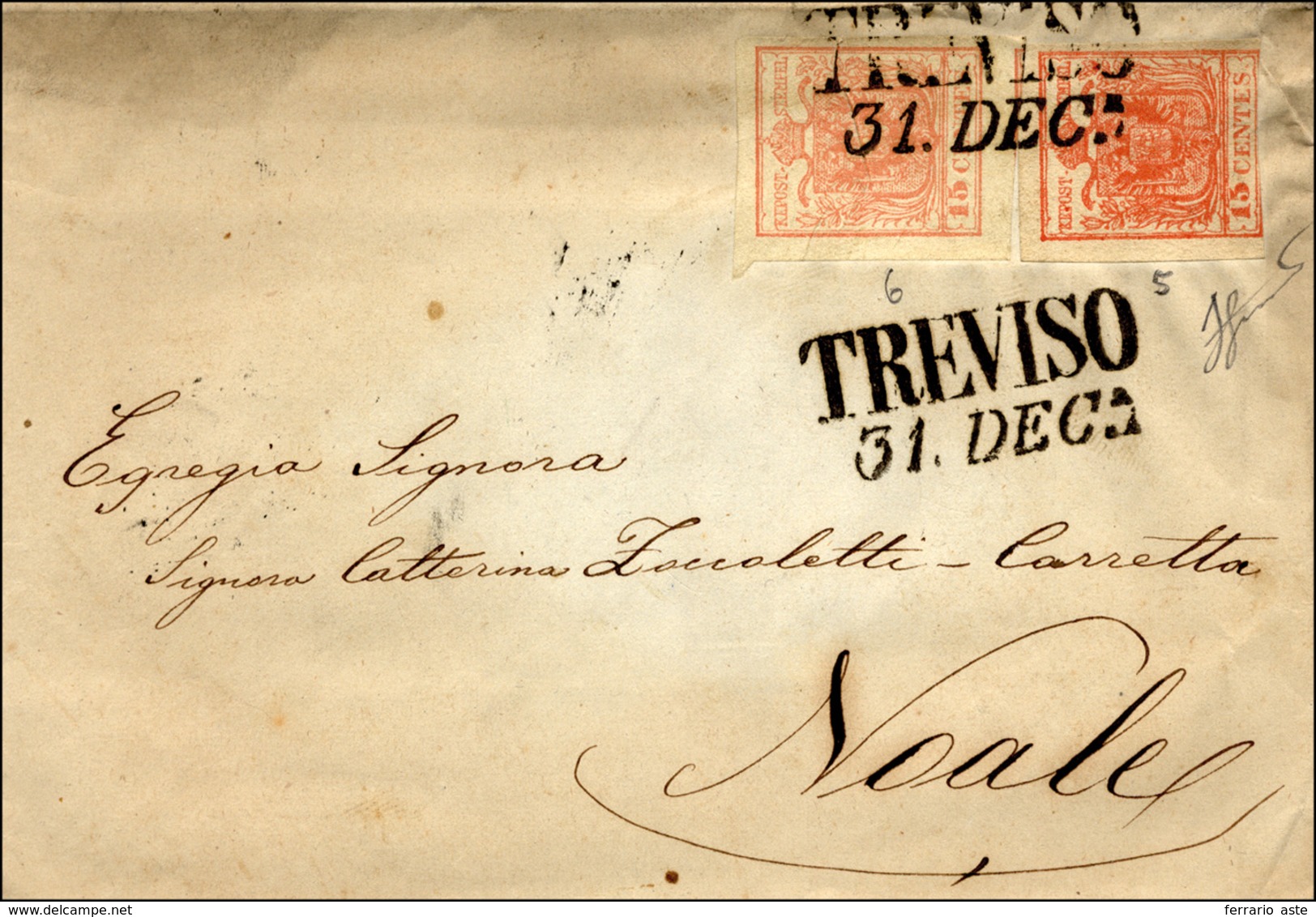 75 1852 - 15 Cent. Rosa, II Tipo, Perfetto, 15 Cent. Rosso, III Tipo, Sfiorato In Basso, Entrambi Carta... - Lombardy-Venetia