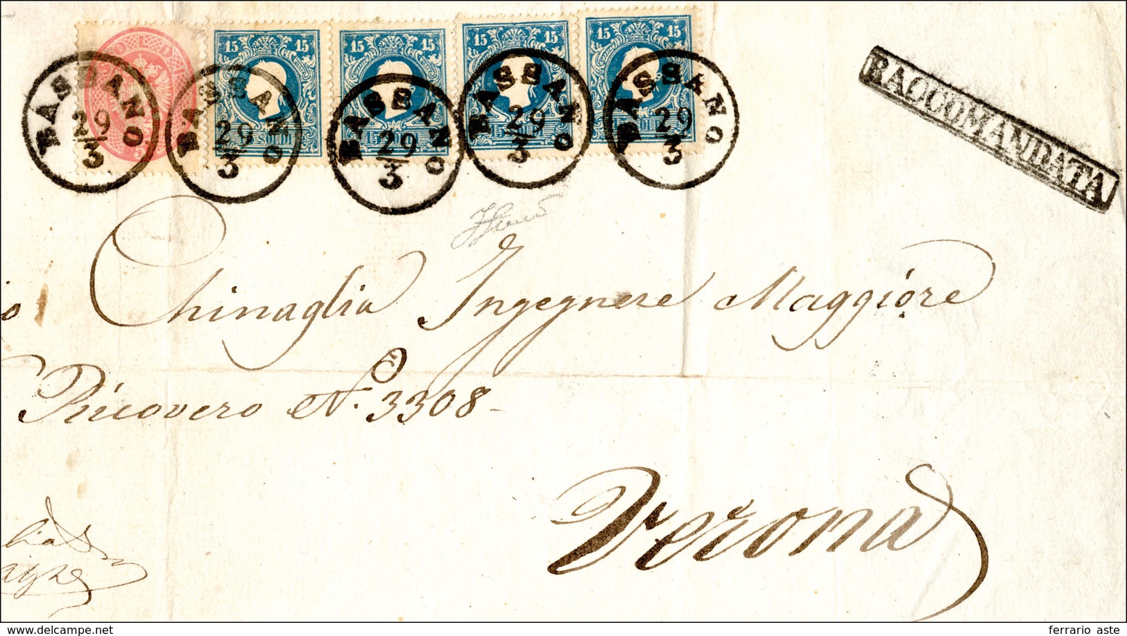 100 1863 - 15 Soldi Azzurro, II Tipo, Quattro Esemplari E 5 Soldi Rosa (32,38), Un Esemplare Con Lieve P... - Lombardije-Venetië