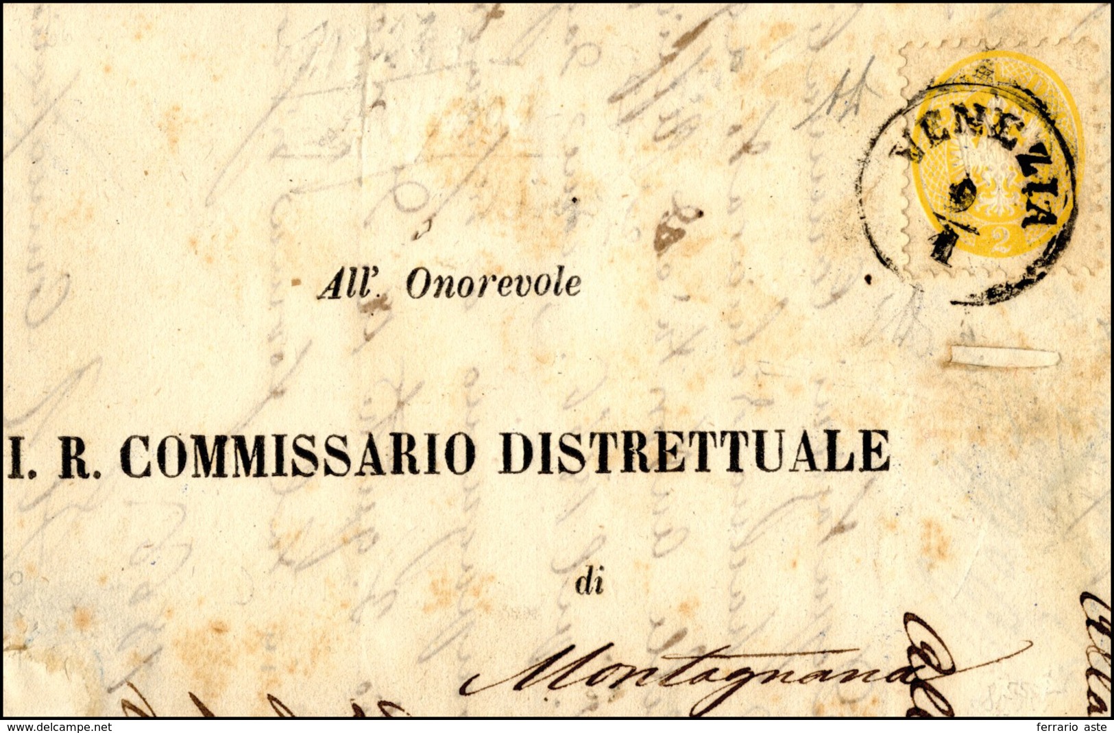 115 1866 - 2 Soldi Giallo, Dent. 9 1/2 (41), Perfetto, Isolato Su Sovracoperta Di Stampato Da Venezia 9/... - Lombardo-Vénétie