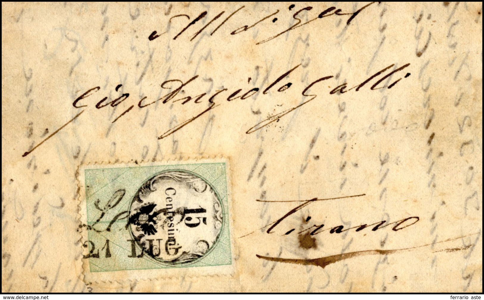 132 1855 - 15 Cent., Marca Da Bollo Tipografica (3), Ottimo Stato, Su Lettera Da Lecco 21/7/1855 (punti ... - Lombardo-Venetien