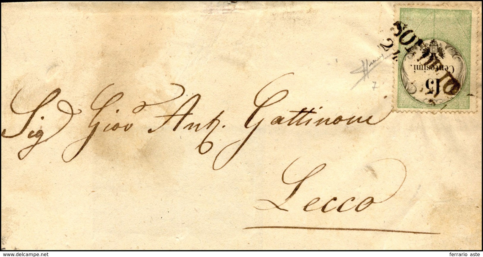 144 1856 - 15 Cent., Marca Da Bollo Calcografica (7), Perfetta, Su Sovracoperta Di Lettera Da Sondrio 24... - Lombardo-Vénétie