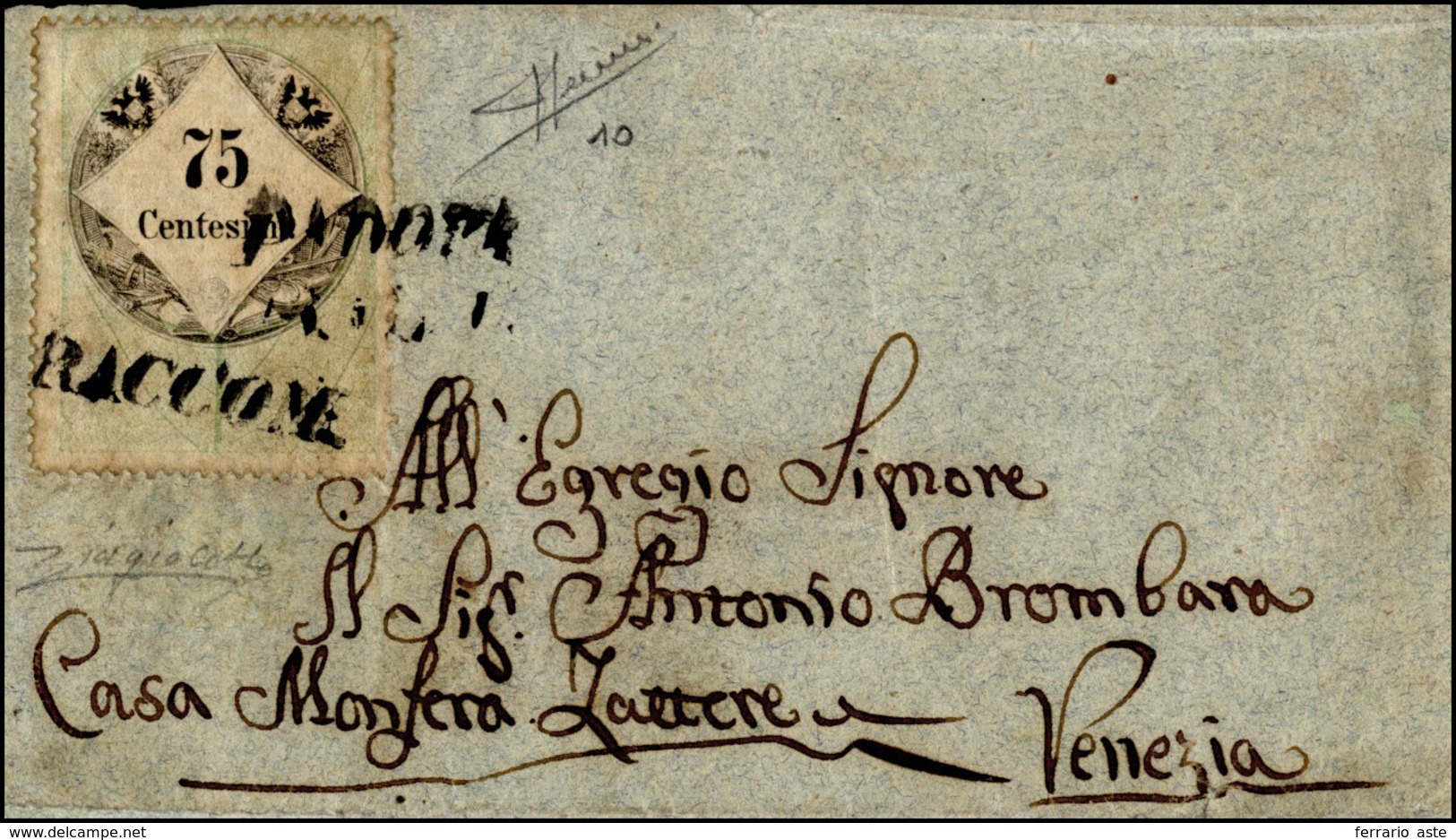 148 1854 - 75 Cent., Marca Da Bollo Calcografica (10), Perfetta, Su Sovracoperta Di Lettera Raccomandata... - Lombardy-Venetia