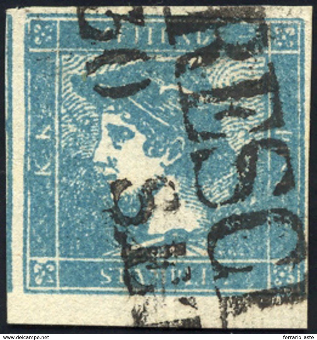 158 1851 - 3 Cent. Mercurio Azzurro, I Tipo, Carta A Coste Verticali (6), Perfetto, Usato A Brescia. E.D... - Lombardo-Vénétie