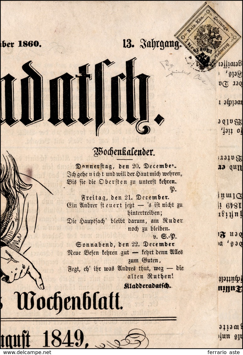 167 1860 - 1 Kr. Nero (2), Perfetto, Su Testata Di Giornale Berlinese Del 16/12/1860, Usato Con Piccolo ... - Lombardo-Vénétie