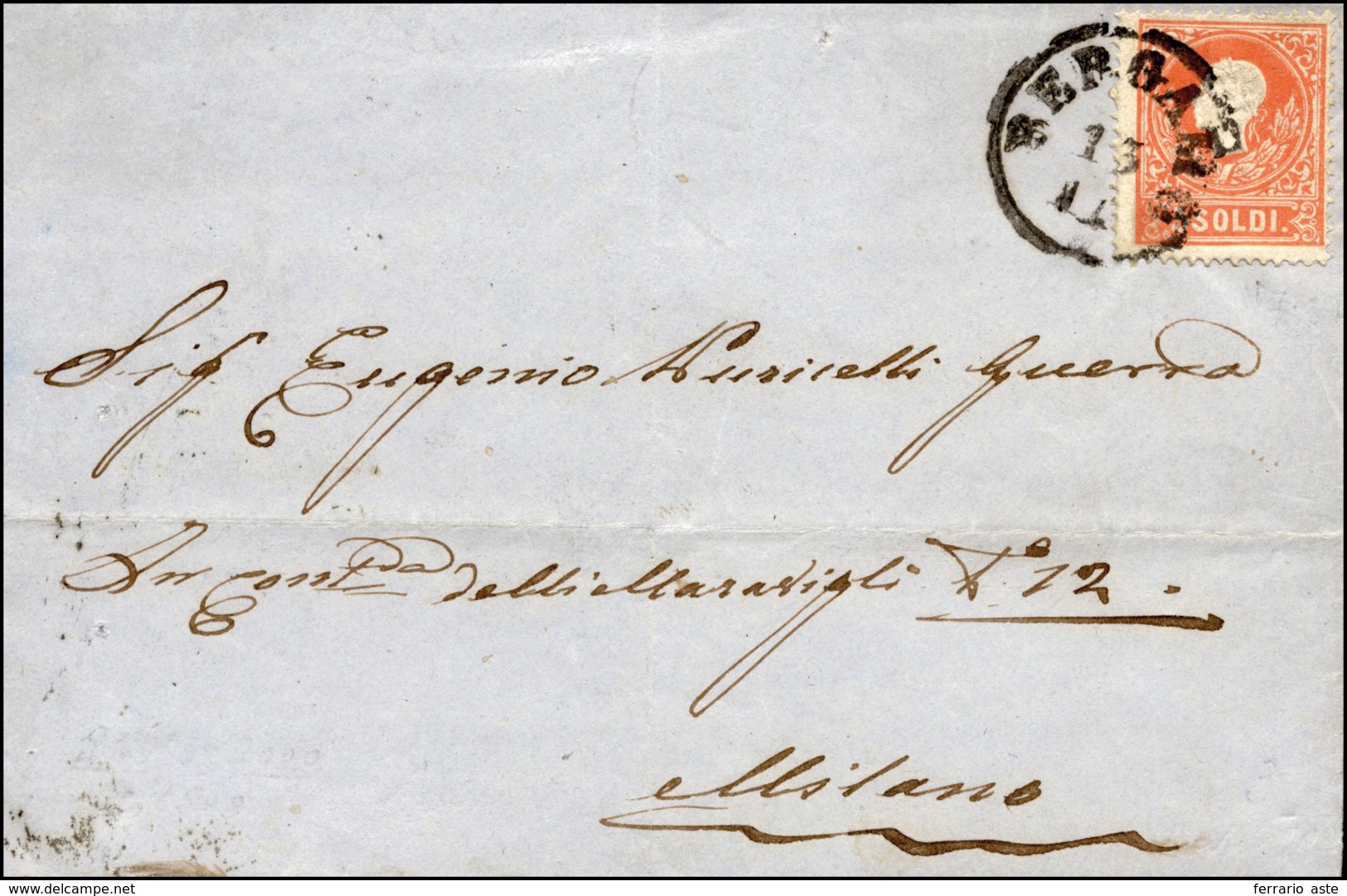 181 BERGAMO, C1 Data In Basso Punti 8 - 5 Soldi (25), Perfetto, Su Lettera Del 13/11/1858 Per Milano. Be... - Lombardo-Venetien