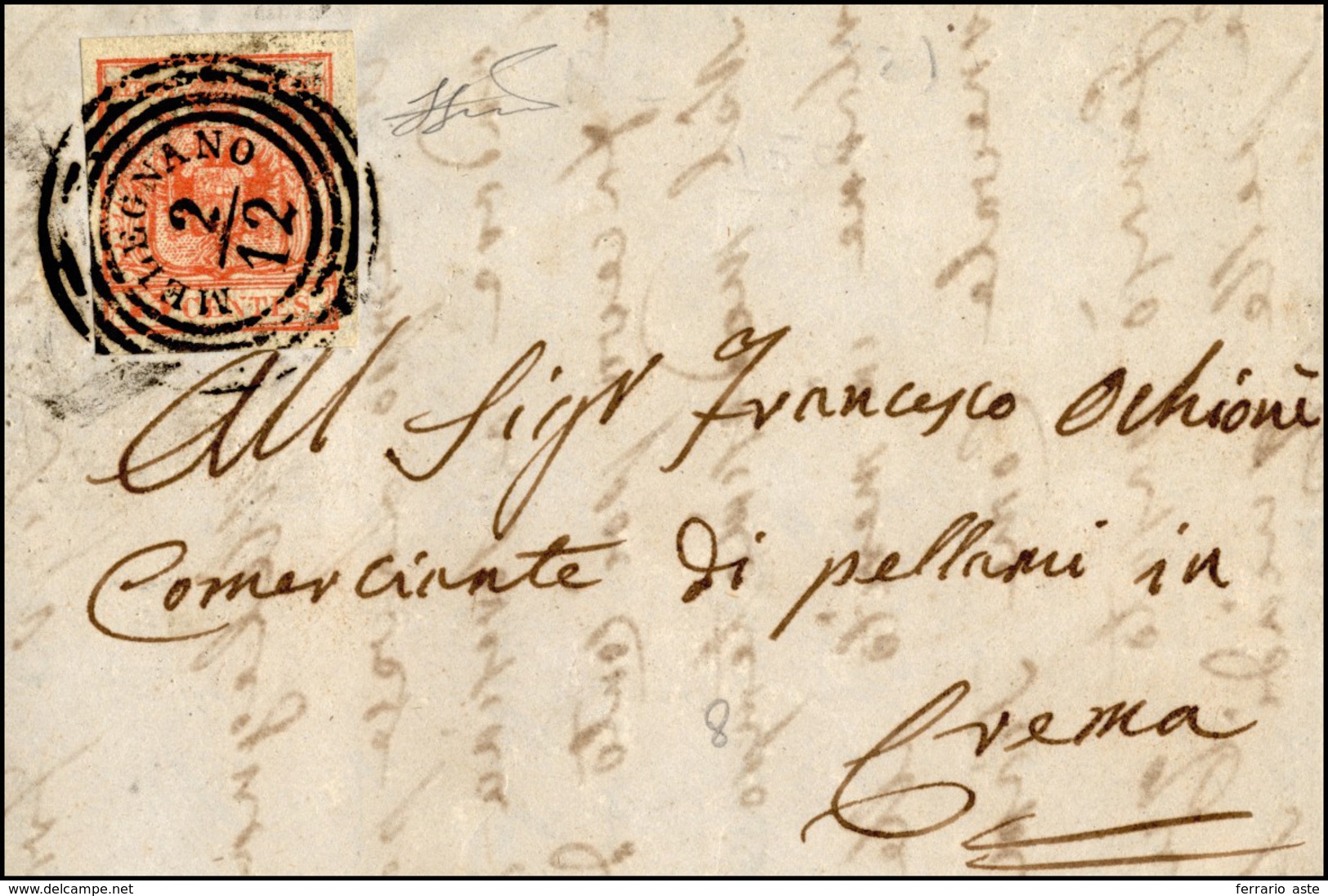 203 MELEGNANO, C4 Punti 9 - 15 Cent. Rosso (6), Perfetto Su Fresca Lettera Del 2/12/1852 A Crema. Bella!... - Lombardije-Venetië