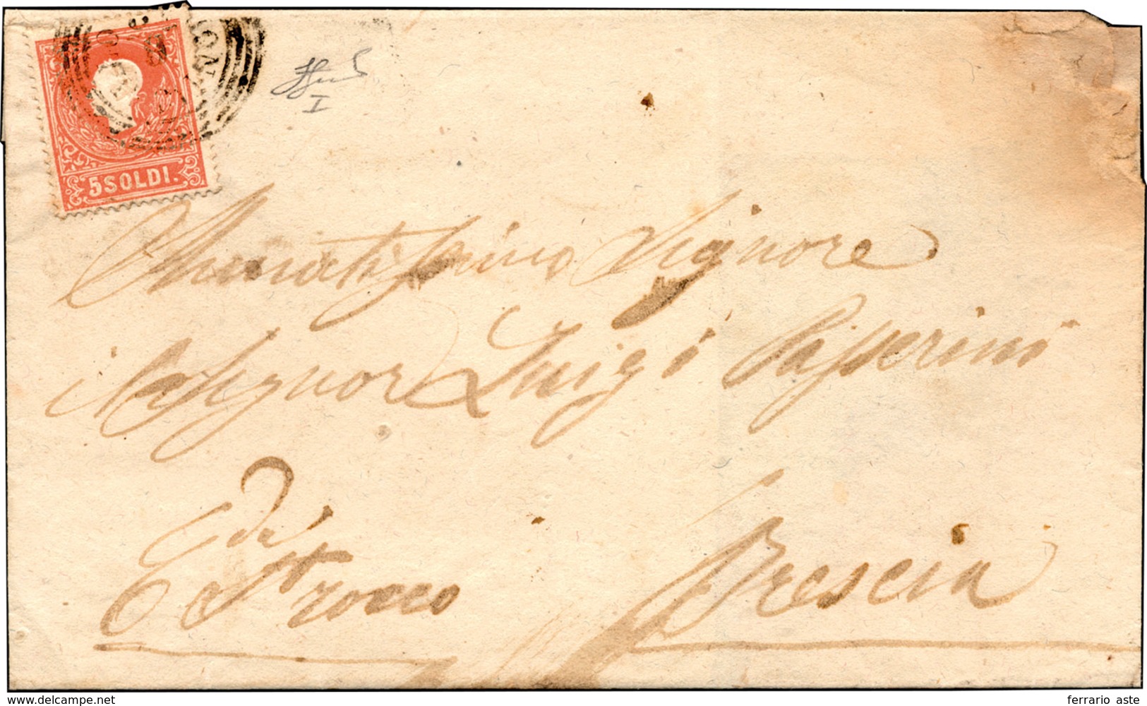 206 MONTICELLO, C4 Punti 11 - 5 Soldi (25), Perfetto, Su Sovracoperta Di Lettera Del 8/12/1858 Per Bresc... - Lombardije-Venetië