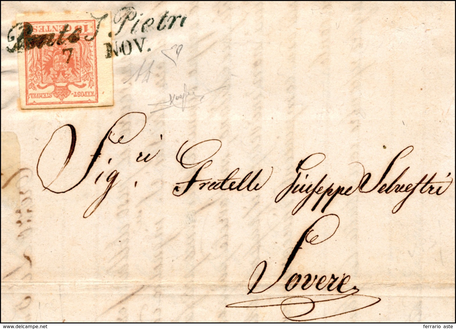 209 PONTE SAN PIETRO, Azzurrastro Punti 8 - 15 Cent. (20), Perfetto, Su Lettera Del 7/11/1857 Per Lovere... - Lombardije-Venetië