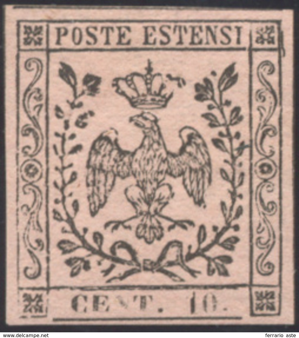 241 1852 - 10 Cent. Rosa, II Emissione (9), Gomma Originale, Perfetto. A.Diena, Cert. SPR.... - Modena