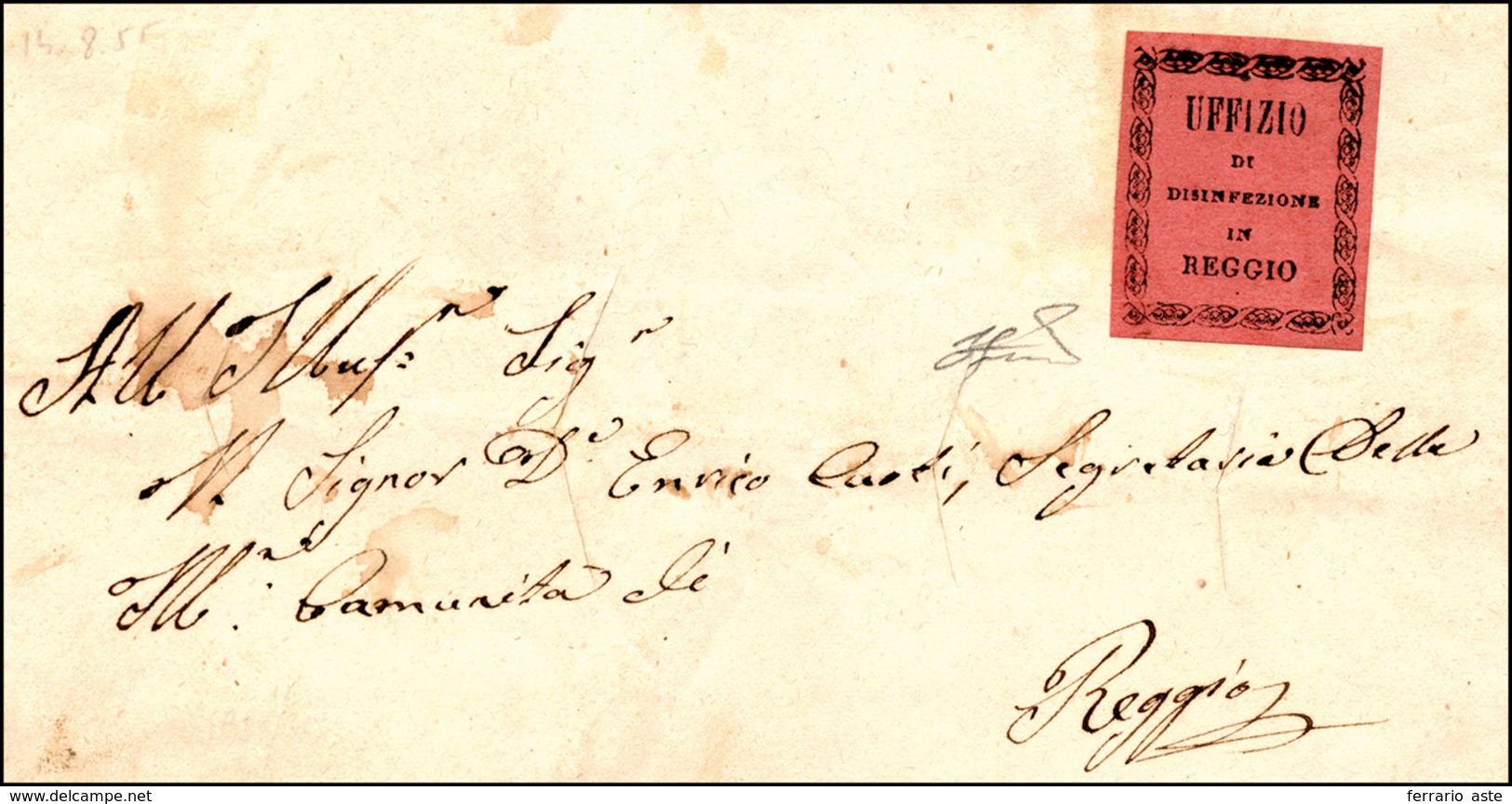 251 SANITA' 1855 - Lettera Spedita Dal Lazzaretto Di Villa S. Pellegrino 14/8/1855 A Reggio Con Tagli Di... - Modena