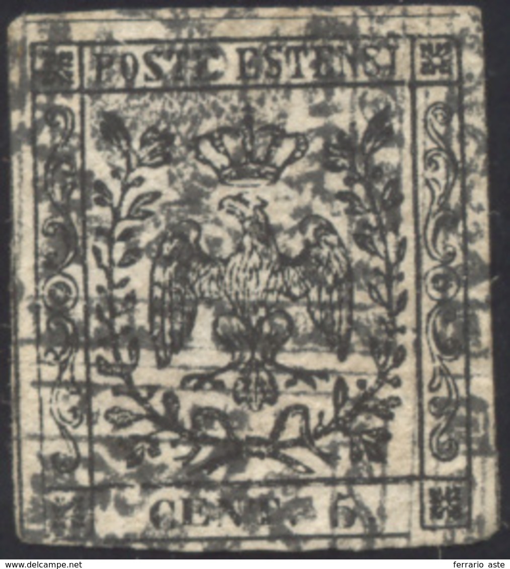 253 1852 - 5 Cent., Prova Su Carta Bianca Vergata Orizzontalmente (P20), Doppia Stampa Di Cui Una Capovo... - Modena