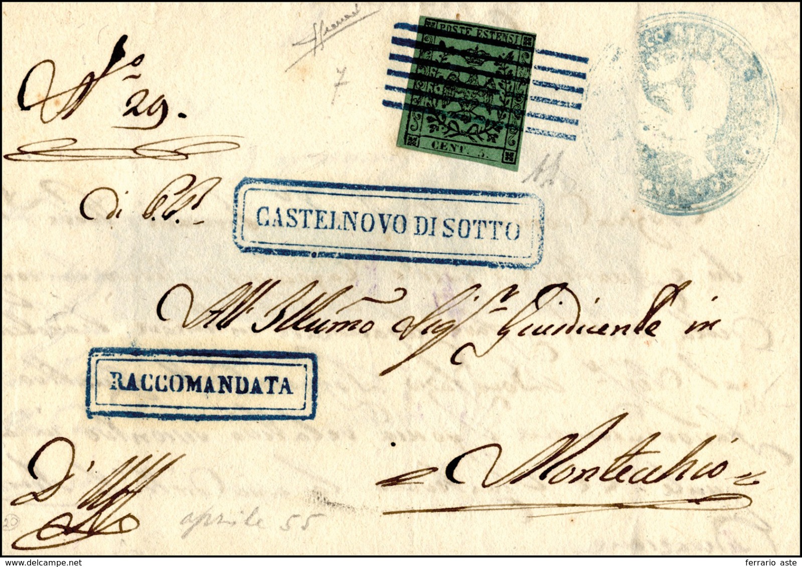 272 CASTELNOVO DI SOTTO, Punti 12 - 5 Cent. (7), Perfetto, Su Sovracoperta Di Lettera Raccomandata Del 2... - Modena