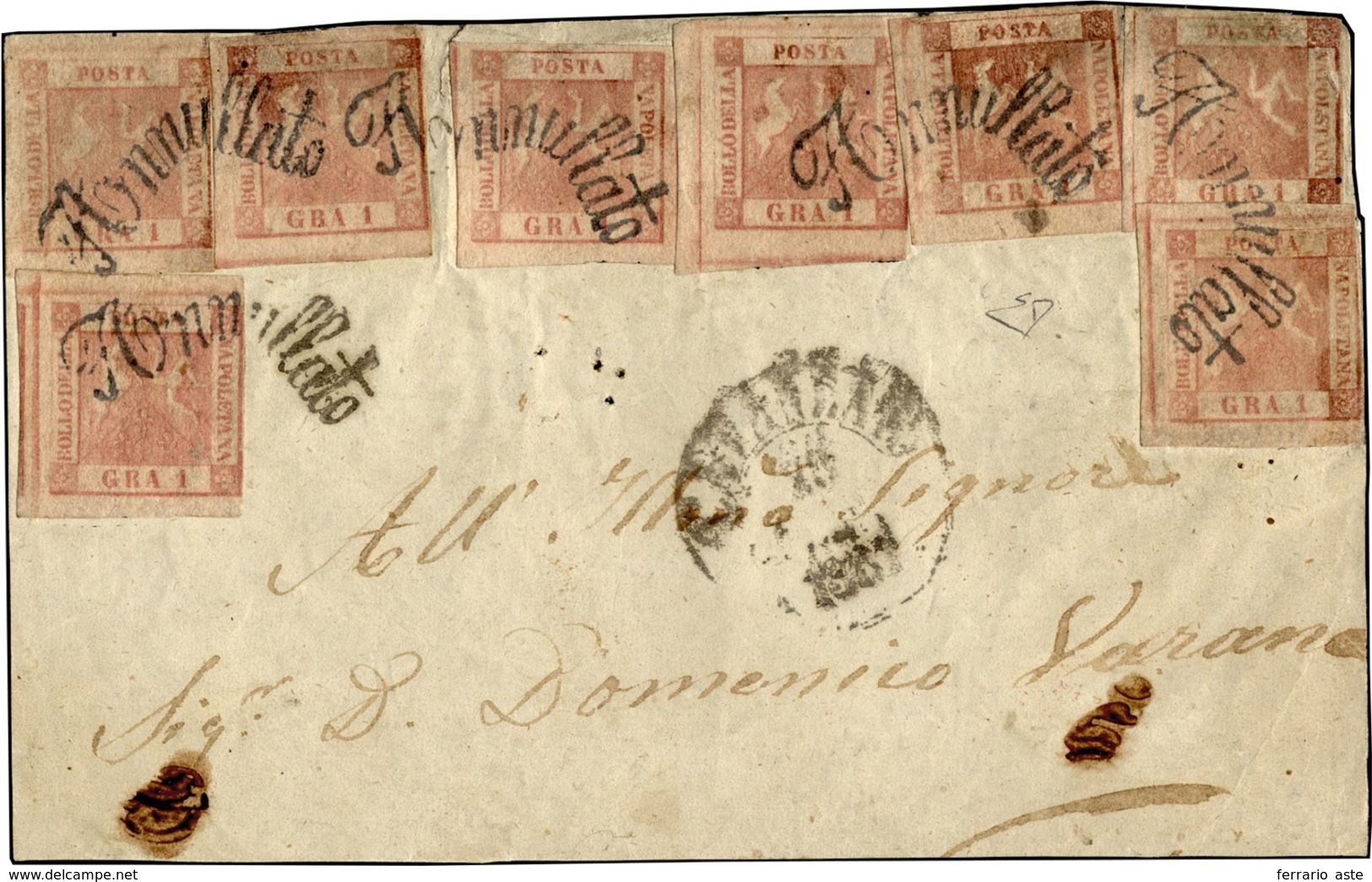 289 1858 - 1 Grano Rosa Carminio, II Tavola (4), Otto Esemplari, Due Riparati, Su Frontespizio Di Letter... - Naples